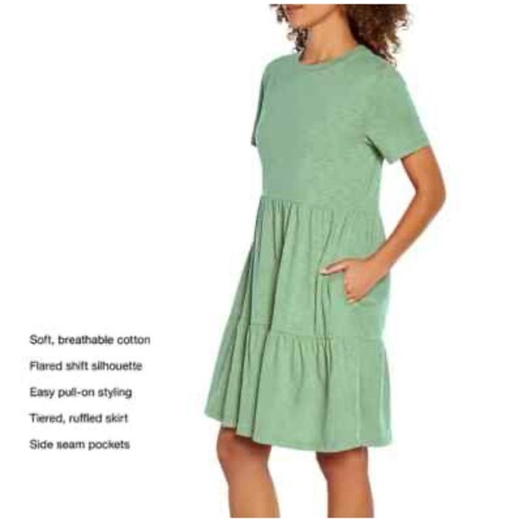 NWT Women’s Gap Short Sleeve Tiered Dress Granite Green Size Medium $59 - Picture 1 of 8